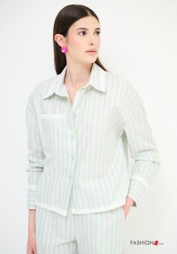 Camicia in Cotone maniche lunghe con colletto Fantasia righe con bottoni