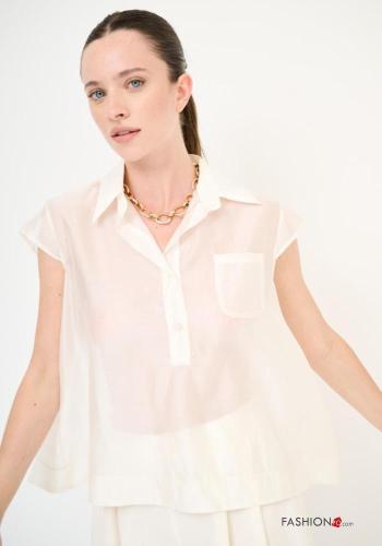 Blusa senza maniche con colletto con bottoni con tasche
