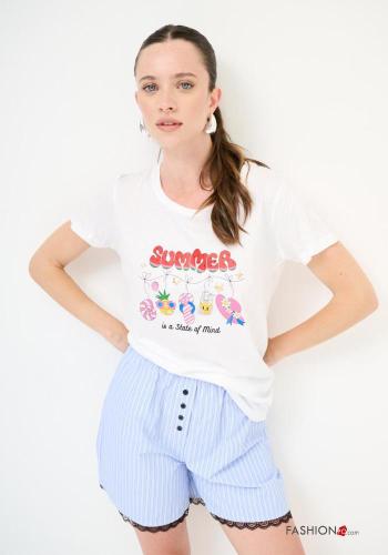 T-shirt in Cotone maniche corte girocollo Fantasia stampata