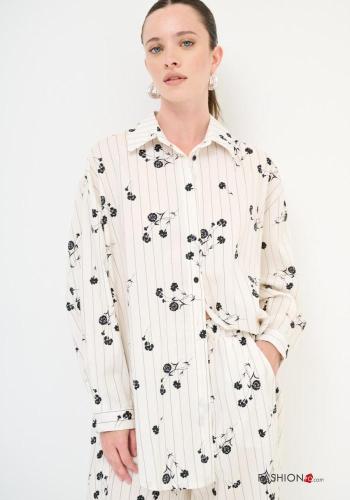 Camicia in Cotone maniche lunghe con colletto Fantasia stampata con bottoni