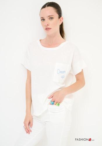 T-shirt en Coton manches courtes col rond à broderie