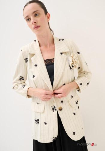 Blazer manga comprida Padrão bordado com botões
