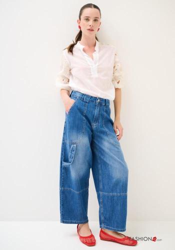 denim Cotton Jeans with buttons with zip with pockets