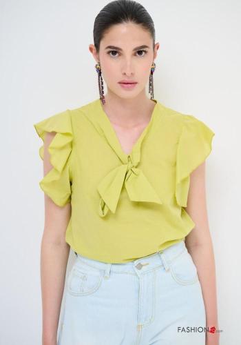 Blusa in Cotone maniche corte maniche volant con fiocco