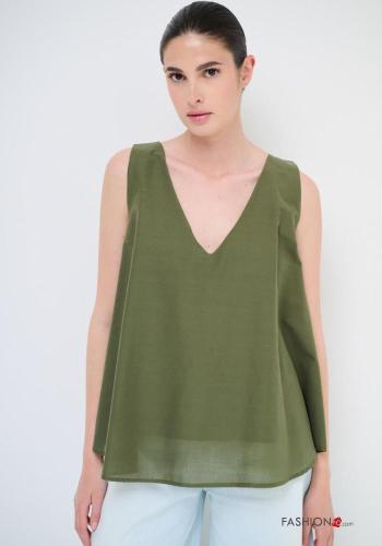 Top in Cotone senza maniche scollo a V con fodera