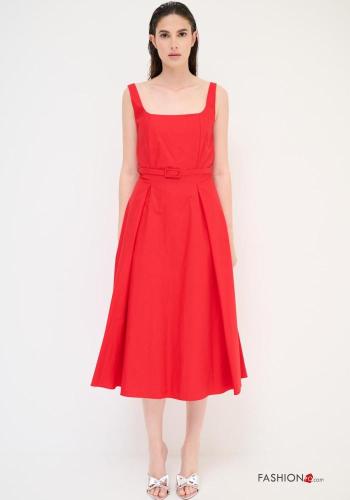 Vestido em Algodão sem mangas costas abertas com cinto com fecho