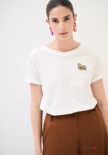 T-shirt in Cotone maniche corte girocollo Fantasia ricamata