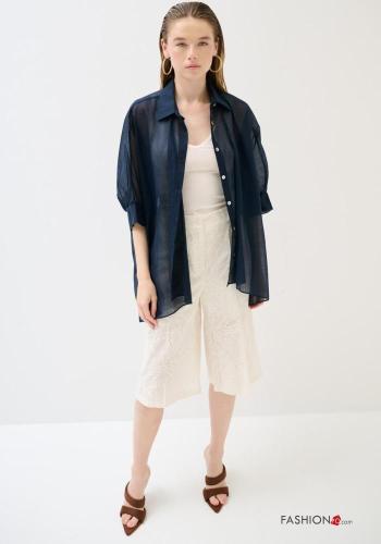 Camicia in Cotone oversize con colletto con bottoni maniche a tre quarti