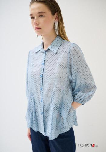 Camisa de Algodón manga larga con cuello Estampado de lunares con botones - ph 1