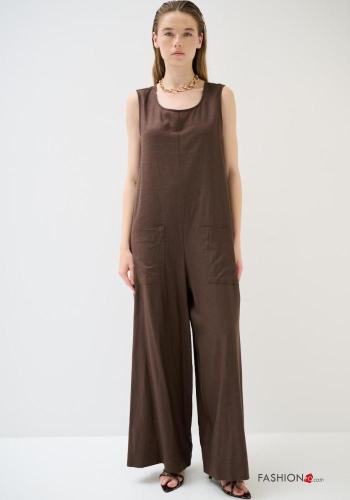 ärmellos u-boot ausschnitt rückenfrei wide leg Overall aus Leinen mit Taschen