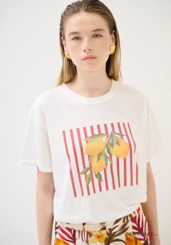 T-shirt de Algodón manga corta cuello redondo Diseño impreso