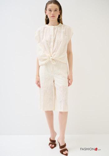 Embroidered Cotton Bermuda with buttons with zip with pockets - ph 1