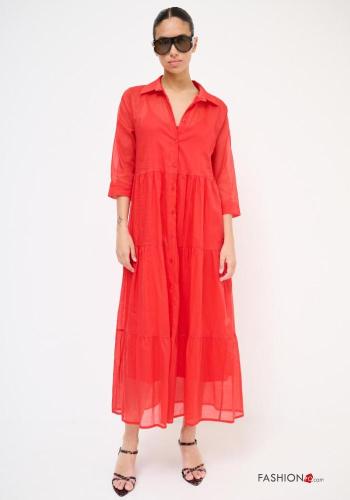 mit kragen Blusenkleid aus Baumwolle mit Volants 3/4 ärmel mit Knöpfen