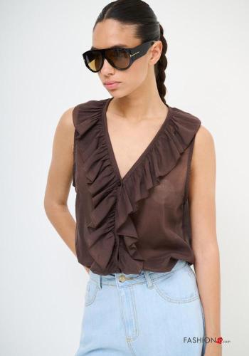 Top de Algodón sin mangas con volantes con cuello en v