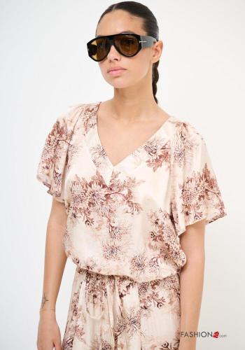 Blusa maniche corte Fantasia floreale scollo a V