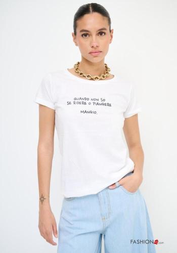 T-shirt em Algodão manga curta gola redonda Padrão escrito - ph 1