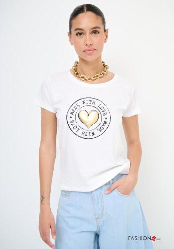 T-shirt de Algodón manga corta cuello redondo Diseño impreso