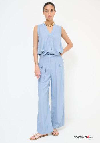 Pantalone wide leg con tasche con cintura con zip