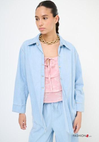 Camicia in Cotone con colletto denim maniche lunghe con bottoni - ph 1