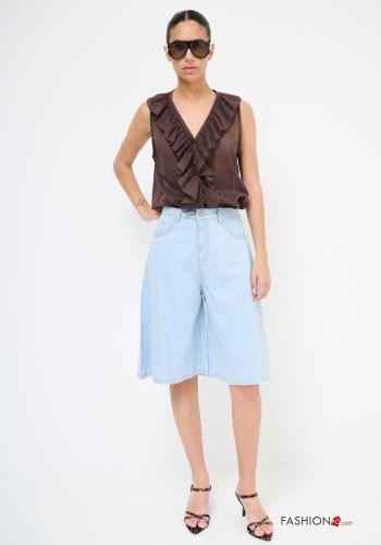Bermuda in Cotone al ginocchio denim vita alta con tasche con bottoni con zip - ph 1