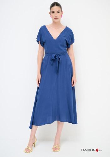 Abito maniche corte scollato sulla schiena con cintura in stoffa scollo a V con zip