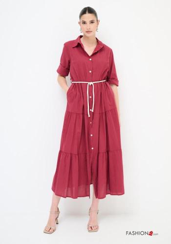 Abito chemisier in Cotone maniche lunghe con colletto con corda con bottoni con cintura con balze