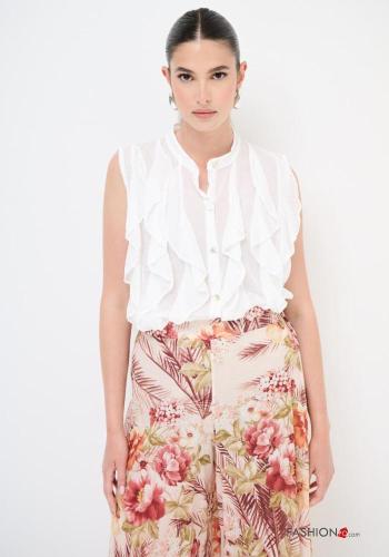 Camicia in Cotone senza maniche con balze con bottoni