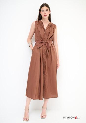 ärmellos Blusenkleid aus Baumwolle mit Knöpfen mit stoffgürtel mit Taschen