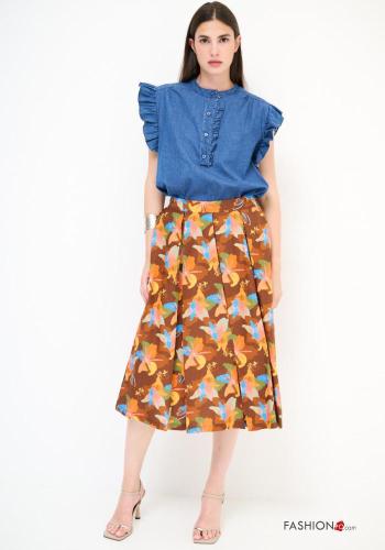 Gonna in Cotone a ruota Fantasia floreale con tasche con elastico - ph 1