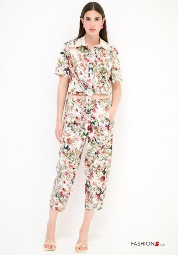 Blumenmuster Hose aus Baumwolle mit Taschen mit gummizug - ph 1