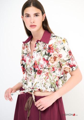 Camicia in Cotone maniche corte con colletto Fantasia floreale con bottoni con nodo - ph 1