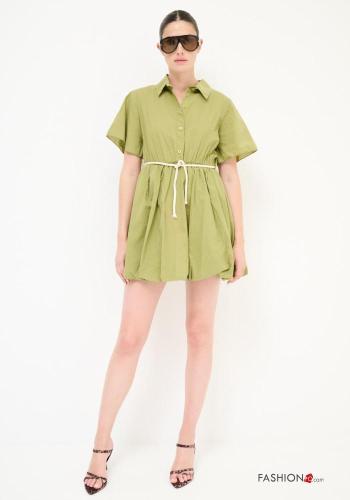 Abito in Cotone maniche corte con cintura in stoffa - ph 1