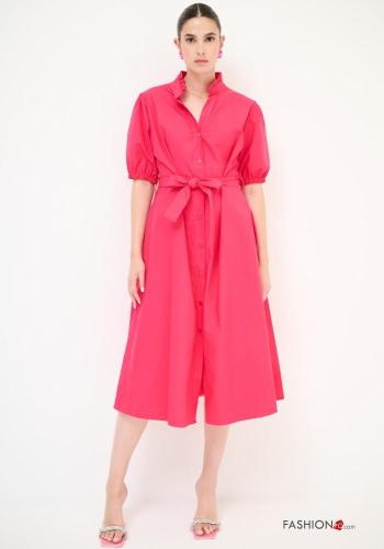 kurze ärmel Blusenkleid aus Baumwolle mit stoffgürtel