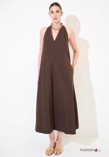 Abito in Cotone scollato sulla schiena con tasche scollo a V