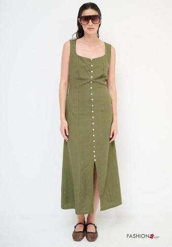 Abito in Lino senza maniche con bottoni con spacco