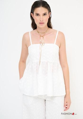 Top in Cotone scollato sulla schiena Fantasia ricamata