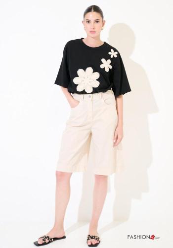 knee-length Cotton Bermuda with elastic with zip with buttons with pockets