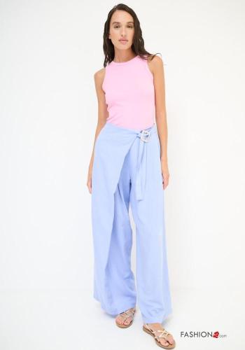 Pantalone in Lino con fibbia wide leg con cintura con tasche