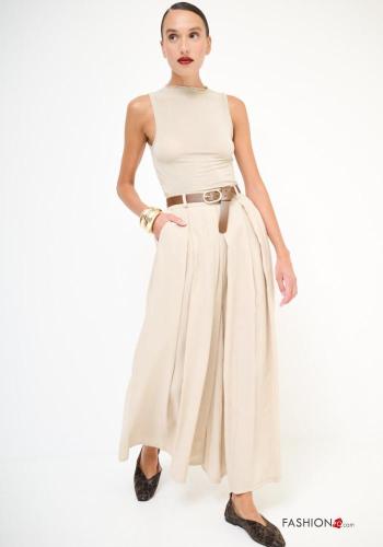 Pantalone wide leg con cintura con tasche