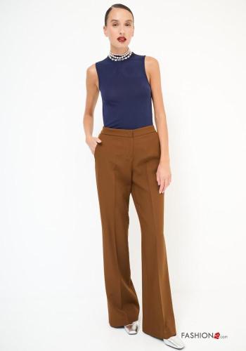 Pantalone wide leg con bottoni con zip