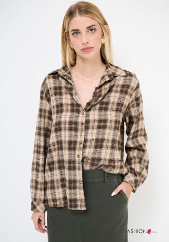 Camicia in Cotone maniche lunghe con colletto Fantasia tartan con bottoni
