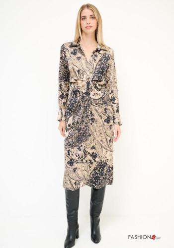 Paisley Muster lange ärmel mit kragen Kleid mit Knöpfen