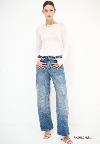 Denim Jeans aus Baumwolle mit Strasssteinen