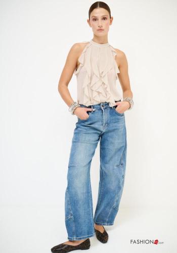 Jeans in Cotone denim con strass
