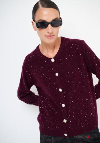 long sleeve crew neck shiny Cashmere Blend Cardigan with buttons