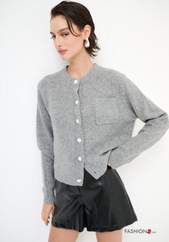Cardigan in Misto Cashmere maniche lunghe con tasche con bottoni con strass