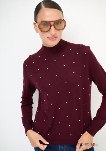 Pull en Mélange de Laine manches longues à col roulé avec strass - ph 1
