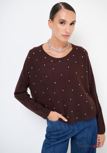 Maglione in Misto Lana maniche lunghe girocollo con strass - ph 1