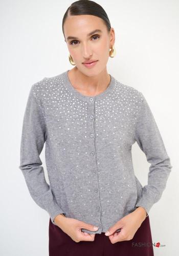 Strickjacke aus Wollmischung mit Knöpfen mit Strasssteinen - ph 1