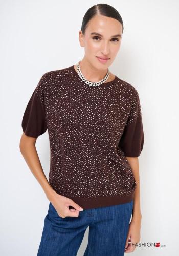 Maglione in Misto Lana maniche corte con strass - ph 1
